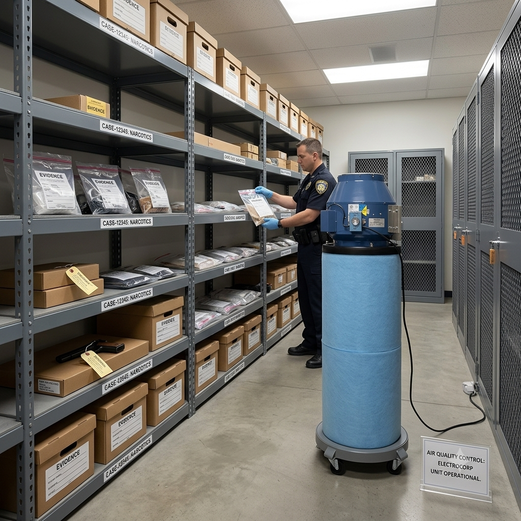Industrial air purification equipment in a professional facility